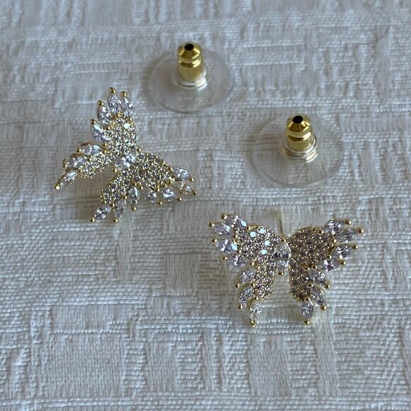 FAC Pave CZ Sparkling Butterly Gold Tone Earrings NWT - Picture 4 of 7